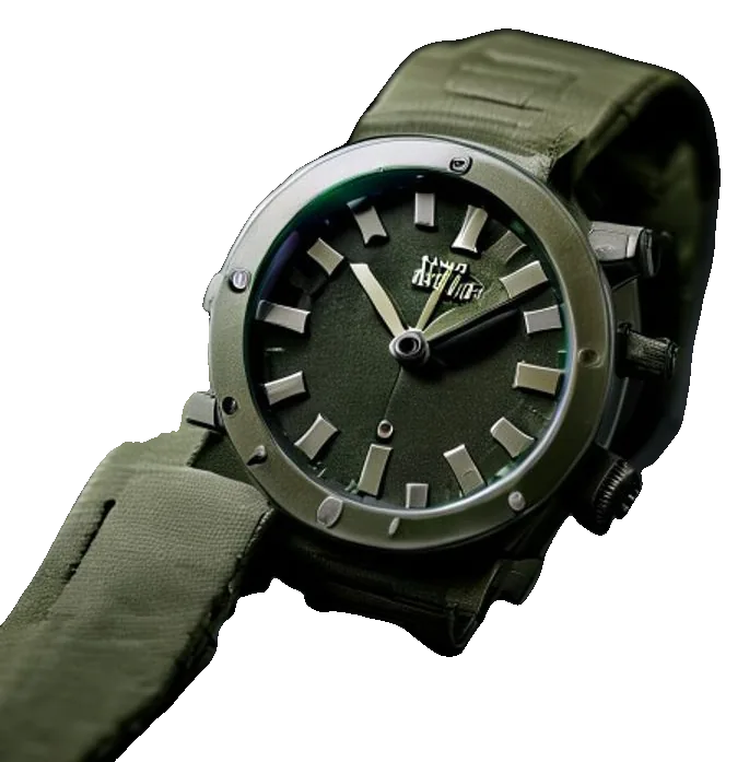 Military-style quartz watch with green canvas strap